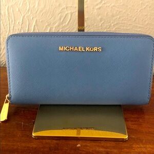 Michael Kors Sky Blue Wallet with Gold Accents